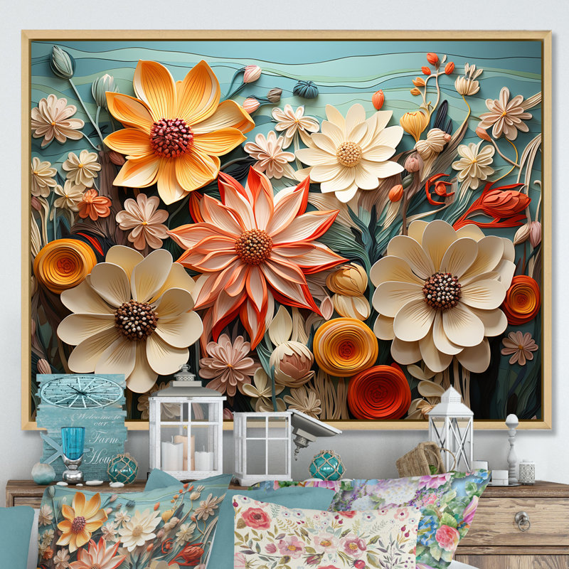 Motif floral vibrant oasis - impression, Cadre naturel flottant, H 34 po x l 44 po x P 1,5 po