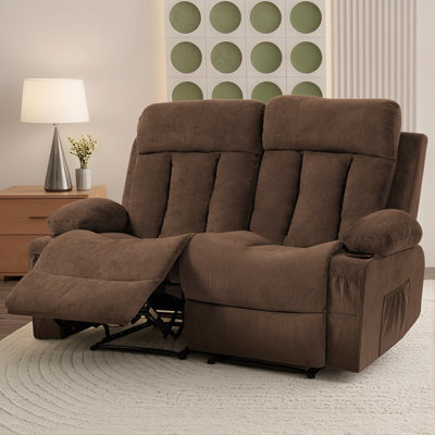 Loveseat Recliner Sofa with Cup Holders, 2 Seat Manual Recliner Chair, reclining loveseat couch for Living Room, Home Theater, Small Spaces, Blue by Latitude Run