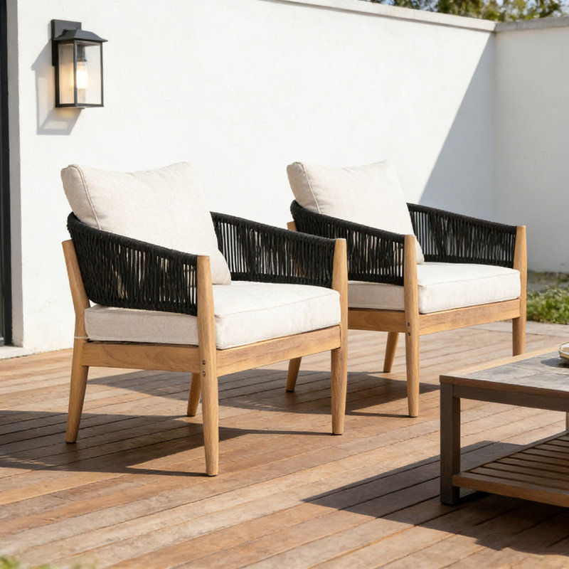 Ensemble de chaise de patio en bois, Noir, naturel