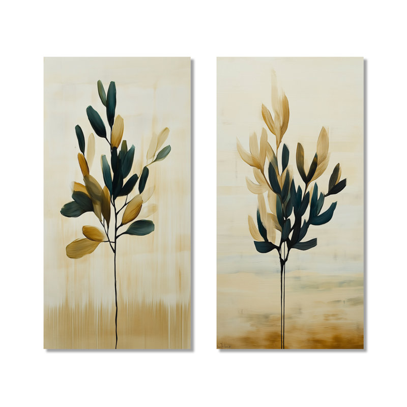 Murmures d'olivier en anthracite I - Décoration murale olive pour salon (lot de 2), 32" H x 32" W, Wrapped Canvas