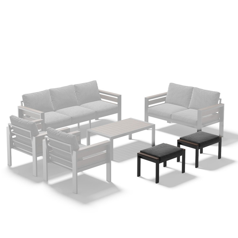 Ensemble de meubles de patio en aluminium, ensemble de 2 repose-pieds en métal pour ensemble de conversation de patio, ensemble de meubles d'extérieur pour porche
