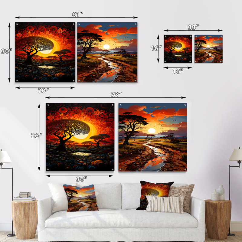 Baobab arbre coucher de soleil Reverie, H 16 po x l 33 po