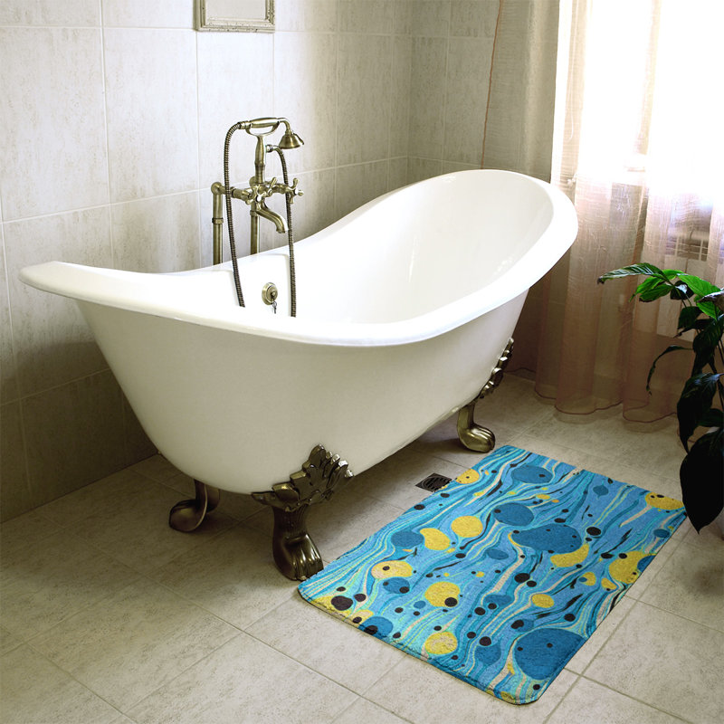Tapis pour salle de bain à motif abstrait tourbillons, l 21 po x L 34 po, Bleu/jaune