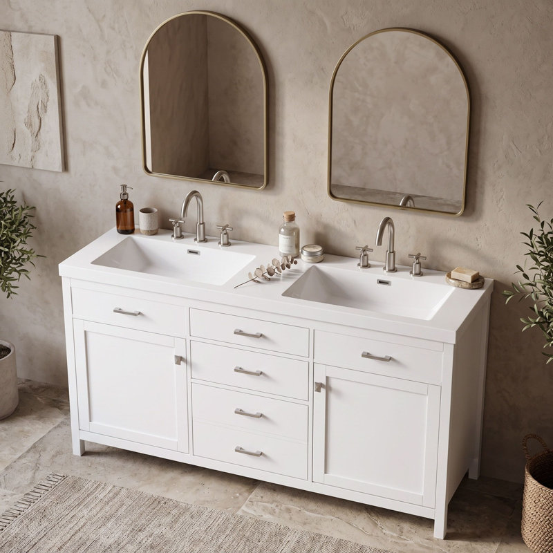 Meuble-lavabo en bois avec lavabo, tablette réglable, tiroirs et portes