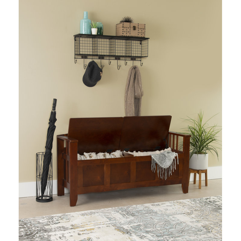Rabeea 50" Wood Lift Top Split Seat Slat Back Storage Bench
