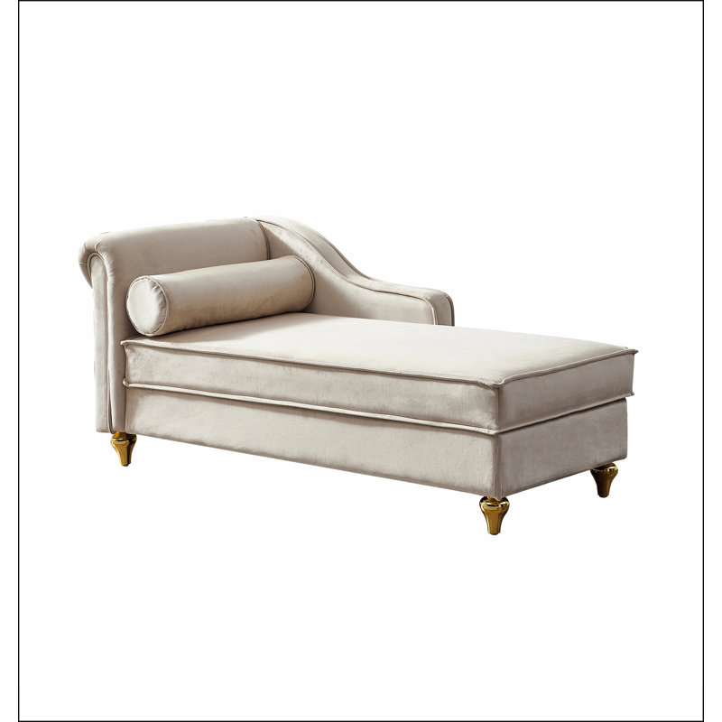 Chaise longue moderne avec revêtement en velours, Beige