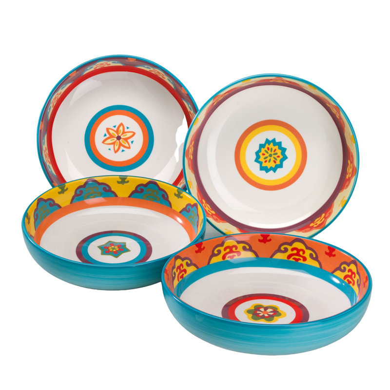 Galicia Multicolor Ceramic Bohemian Pasta Bowls, Set of 4