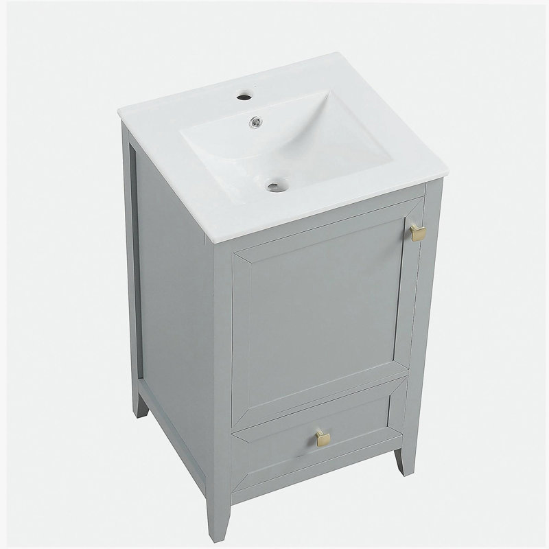 Armoire de salle de bain de 20 pouces avec lavabo, armoire de salle de bain avec porte à fermeture en douceur, tablette de rangement et tiroir