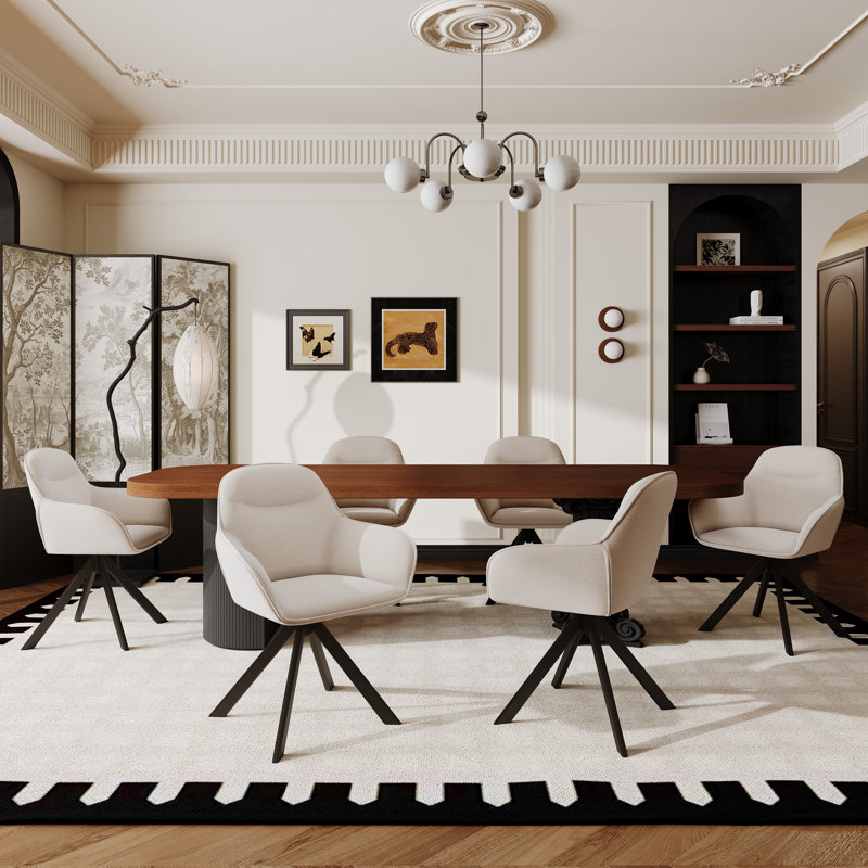 48.5cm H Swivel Upholstered Dining Chairs- Ergonomic Back, Beige Linen