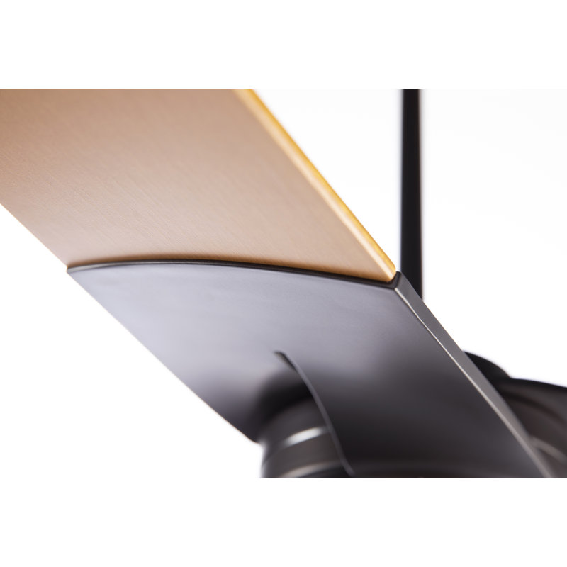 Torsion LED Downrod Ceiling Fan, Wall Control with Remote Handset (2-wire), Dark Bronze, Maple
