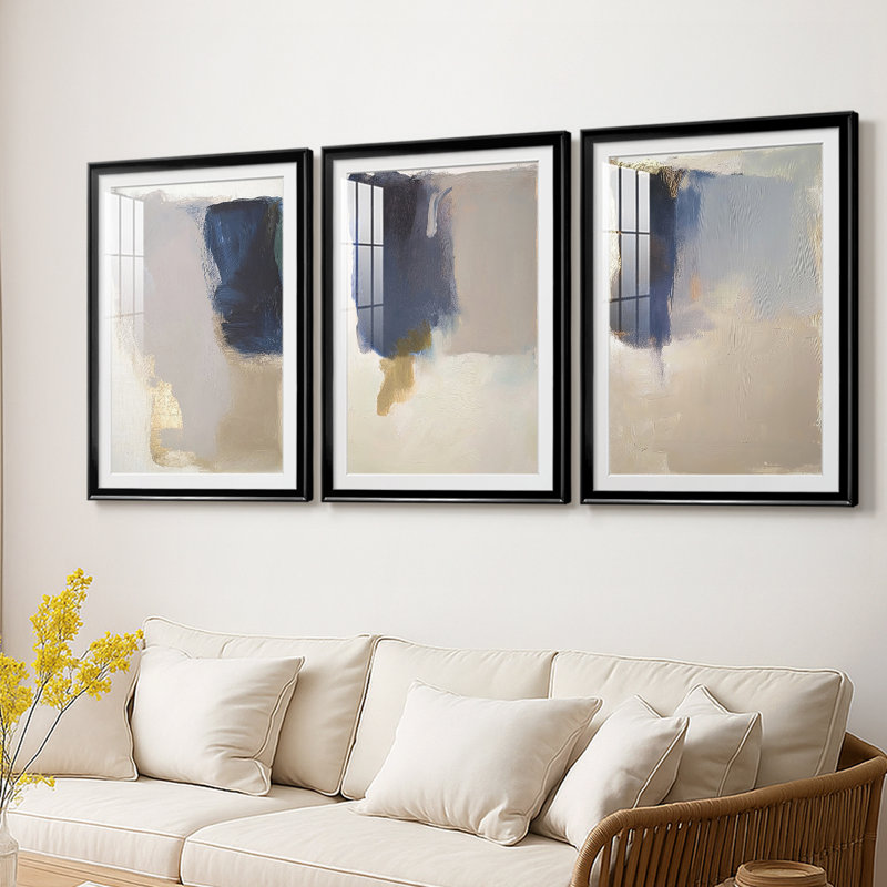 ABSTRACT Series cmxxi - impression encadrée sur mesure de qualité supérieure - 3 pièces, H 39 po x l 81 po, Noir
