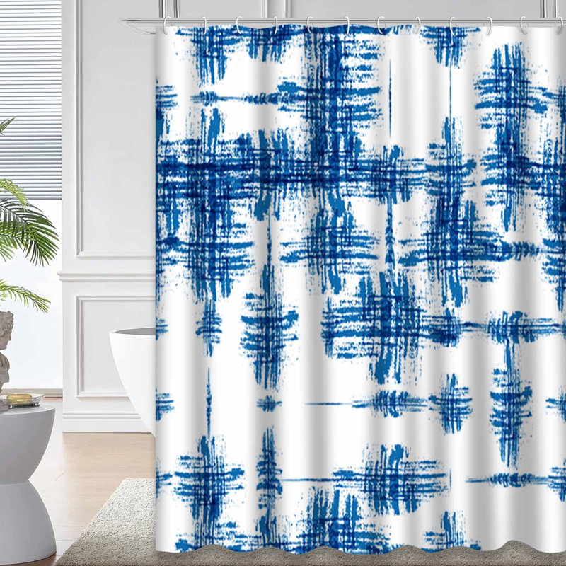 Rideau de douche rétro bleu marine avec 12 crochets, L 72 po x l 72 po