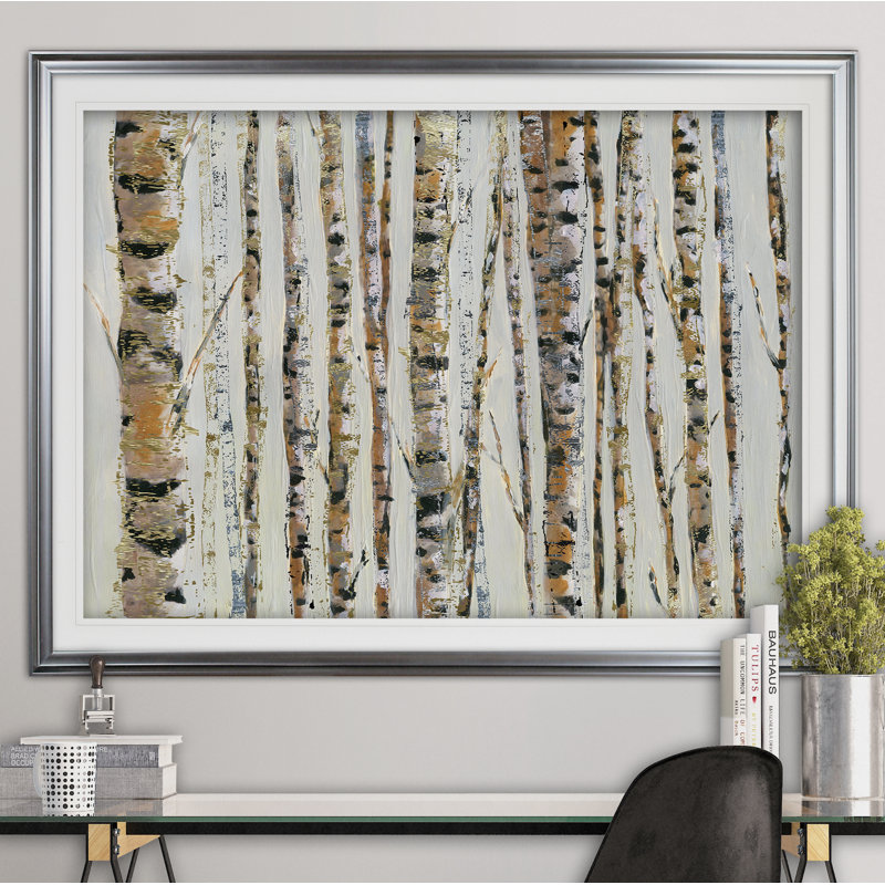 « sparkle bouleau », reproduction de peinture à l’acrylique encadrée, Argent, H 30 po x l 40 po x P 1,5 po