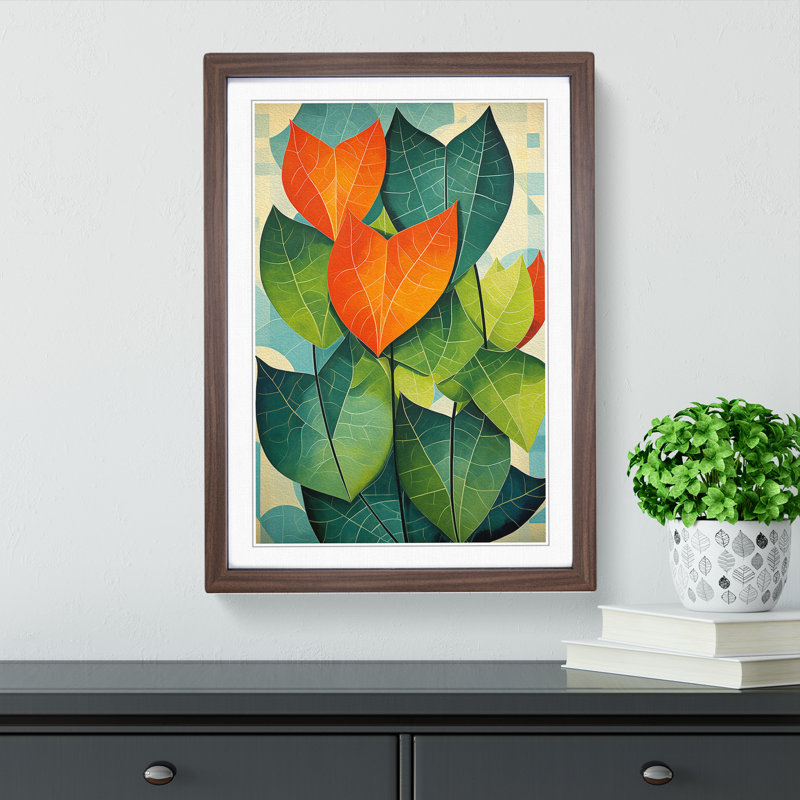 Ivy Leaf Constructivism Art - Framed Print, 64cm H x 46cm W x 2cm D, Walnut Framed