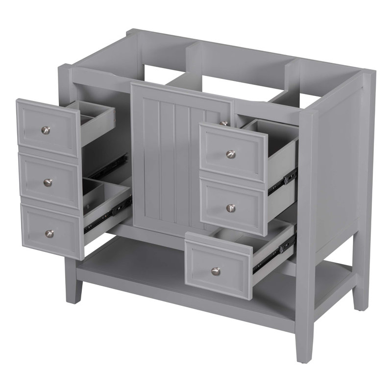 36" Gray Solid Wood and MDF Freestanding Bathroom Vanity Cabinet