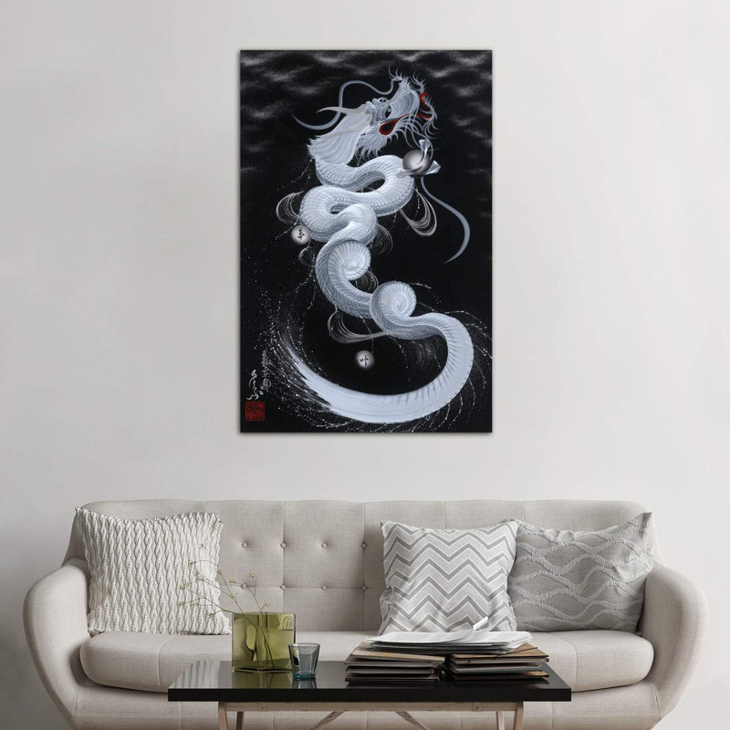 «Good Luck White Dragon» - reproduction, H 60 po x l 40po x P 1,5 po, Toile tendue