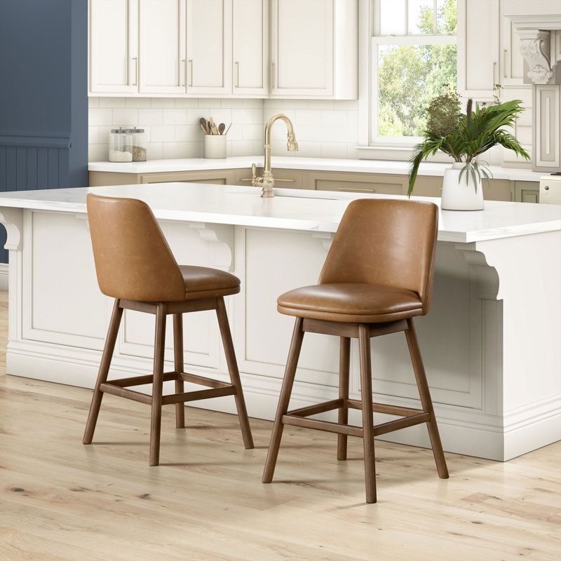  Rowan 26" Swivel Counter Stool, Walnut Finish & Brown Leather, 3 Pack