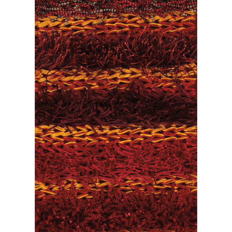 Gherardo Authentic Hand-Woven Handmade Red, Burgundy & Yellow Modern Mixed Texture Polyester Area Rug, 5' x 7'6"
