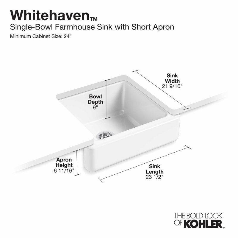Whitehaven Self-Trimming 24" L x 22" W Farmhouse Kitchen Sink, Caviar