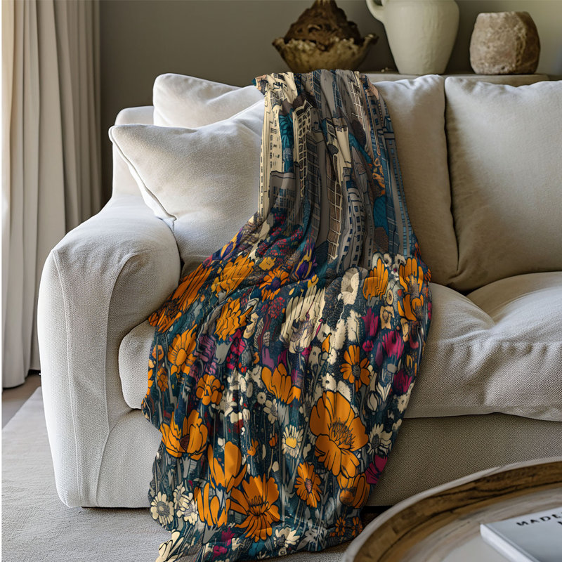 Couverture florale rétro 1 pièce Sherpa, Twin
