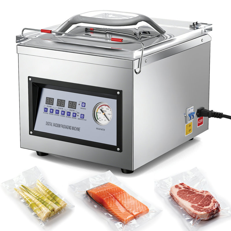 Machine de mise sous vide à cloche commerciale, barre de soudure de 30 cm, avec commandes numériques, en acier inoxydable robuste, idéale pour le stockage en vrac des aliments dans les cuisines de restaurants.