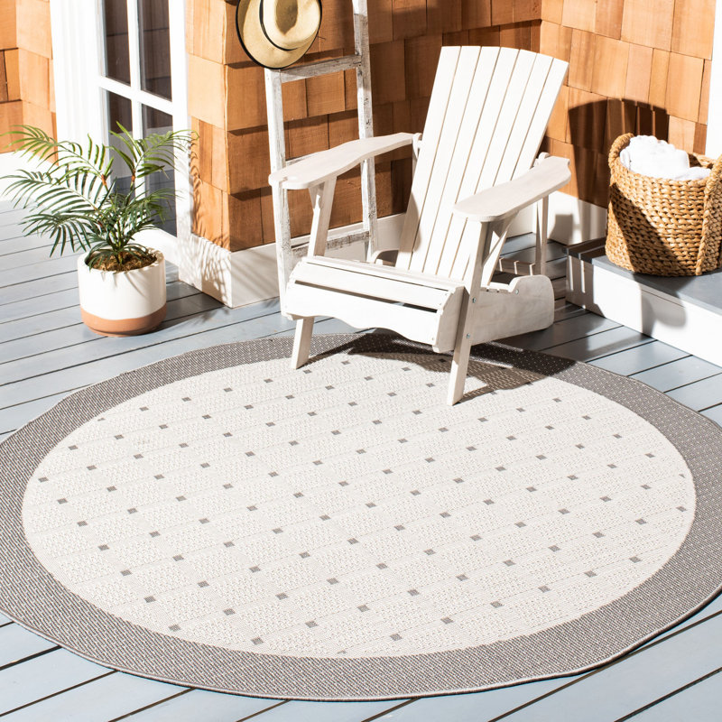Tapis d'intérieur / extérieur à motif géométrique lavable à la machine Abass, Rond 5 pi 3 po