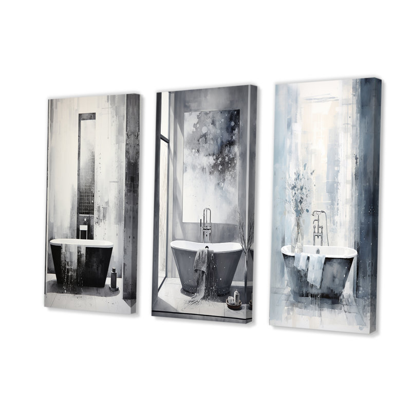 «Bathroom Minimalist Elegance I», ensemble de 3 reproductions d'art sur toile, Toile tendue, H 32 po x l 48 po