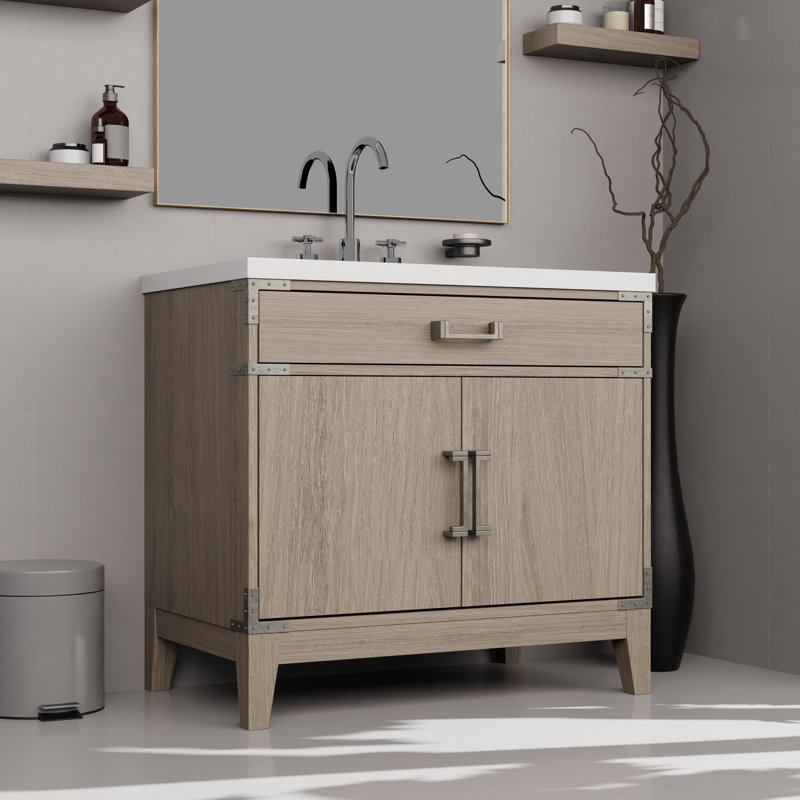 Single Bath Vanity with Quartz Top, Gray