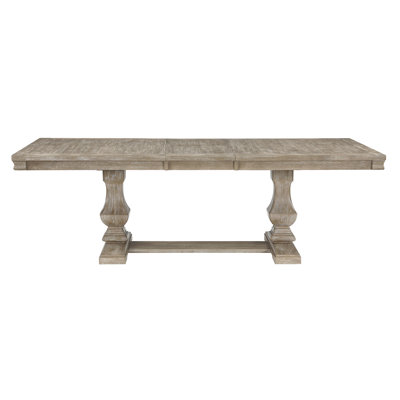 Table de salle à manger de style traditionnel avec rallonge en bois brun et gris