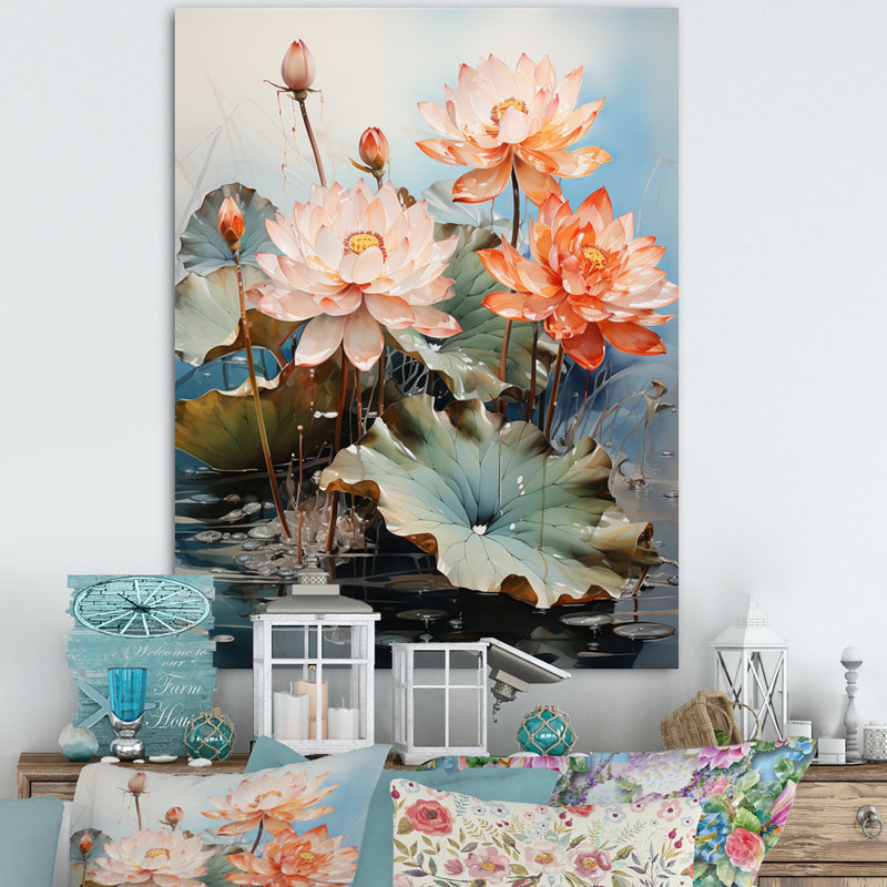 Art asiatique de Varsi, étang de lotus VII sur toile, H 44 po x l 34 po x P 1,5 po, Toile tendue