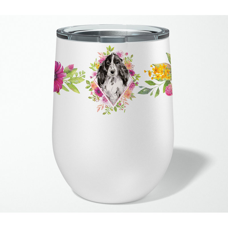 Verre à vin double mural en acier inoxydable 12 onces Ancram, Cocker spaniel anglais noir