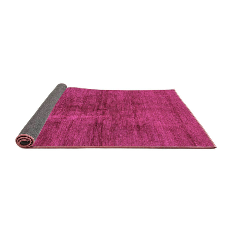 Tapis en laine et polyester tissé à la machine en magenta, Carré 5 pi