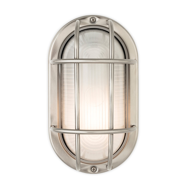 22cm H Frosted Glass Outdoor Bulkhead Light, Stainless Steel