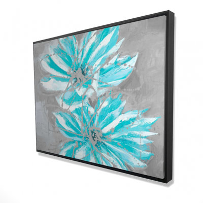 Two Little Abstract Blue Flowers Print On Canvas