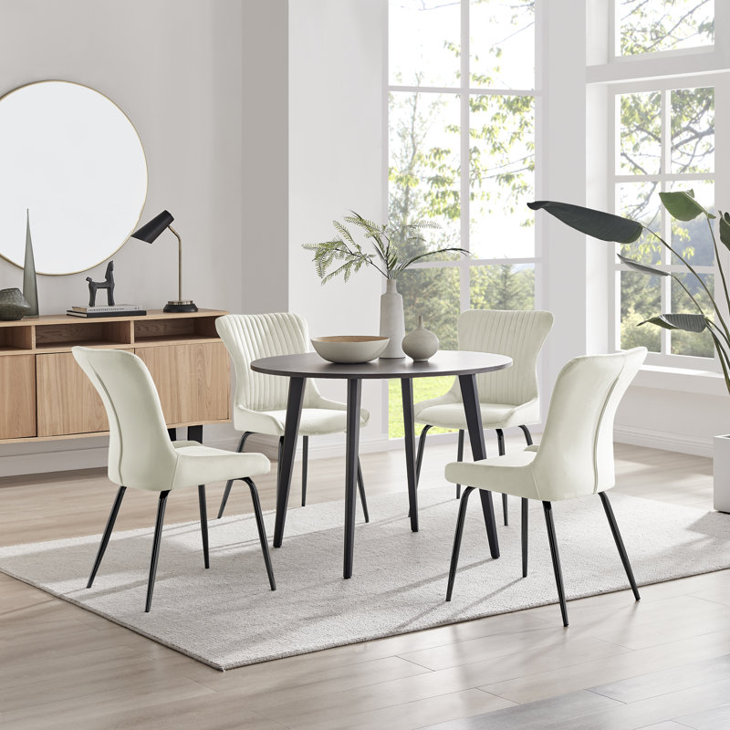 Betsab 4 - Person Dining Set, Cream, Walnut/Black