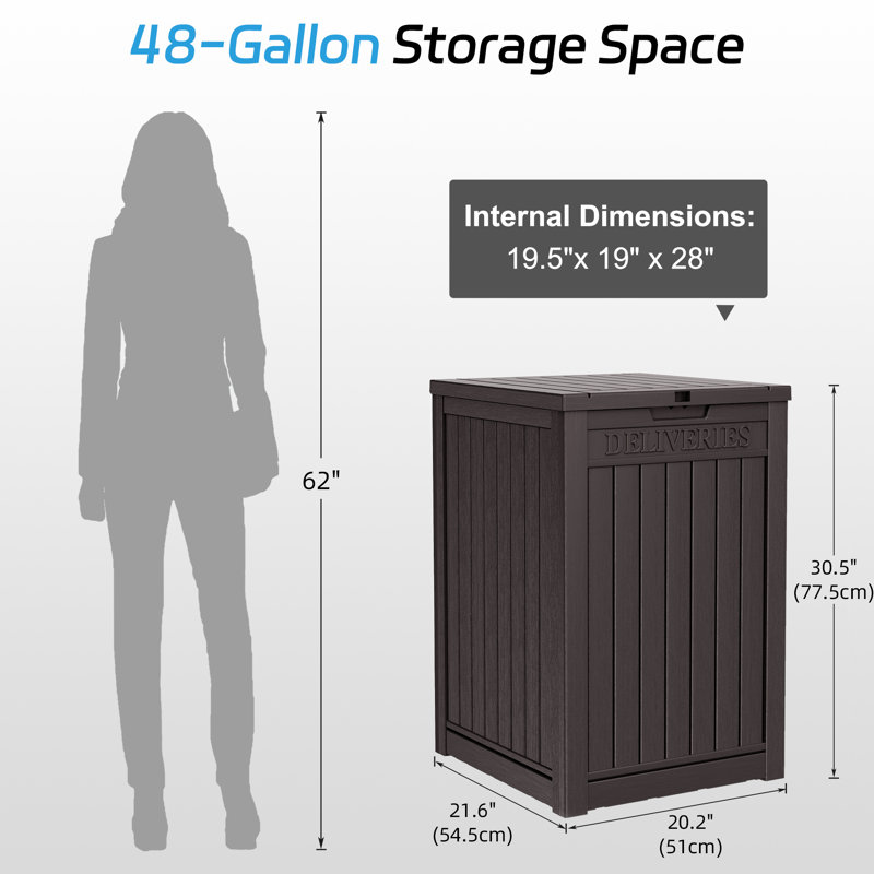 Boîtes de rangement extérieures verrouillables 48 gallons Courier Box, Brun