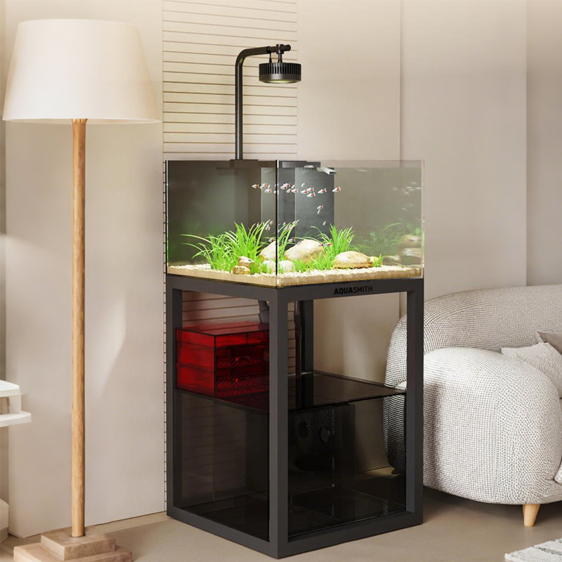 Petit aquarium noir de 23,62 po de style industriel avec fond filtré
