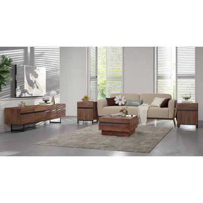 Aadam Living Room Table Sets Of 4, 70 Inch TV Stand, 1 Square Coffee Table With Tempered Glass Top,And 2 End Table, Entertainment Center, Console Tabl by Latitude Run