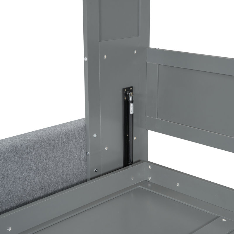Full Size Murphy Bed Wall Bed With Cushion,Gray, Gray