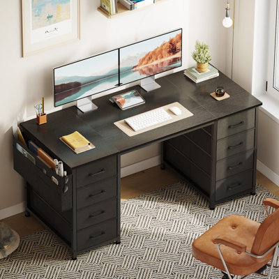  Bureau à domicile avec 8 tiroirs en tissu spacieux, bureau d'écriture moderne au design robuste, bureau d'angle avec structure réversible