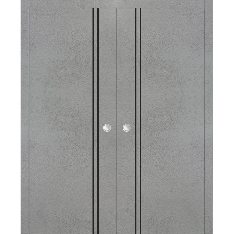 Portes françaises en bois massif massif, Béton, 72 po x 96 po