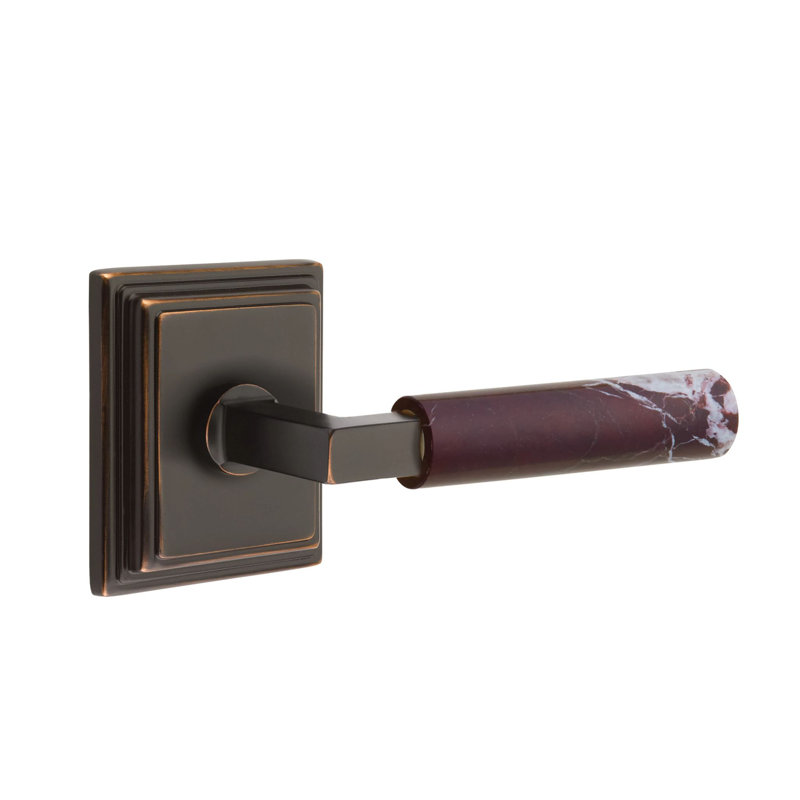 Emtek Select Dummy Leverset w/ Wilshire Rosette & L-Square Stem, Rosso Levanto Marble Lever, Polished Nickel