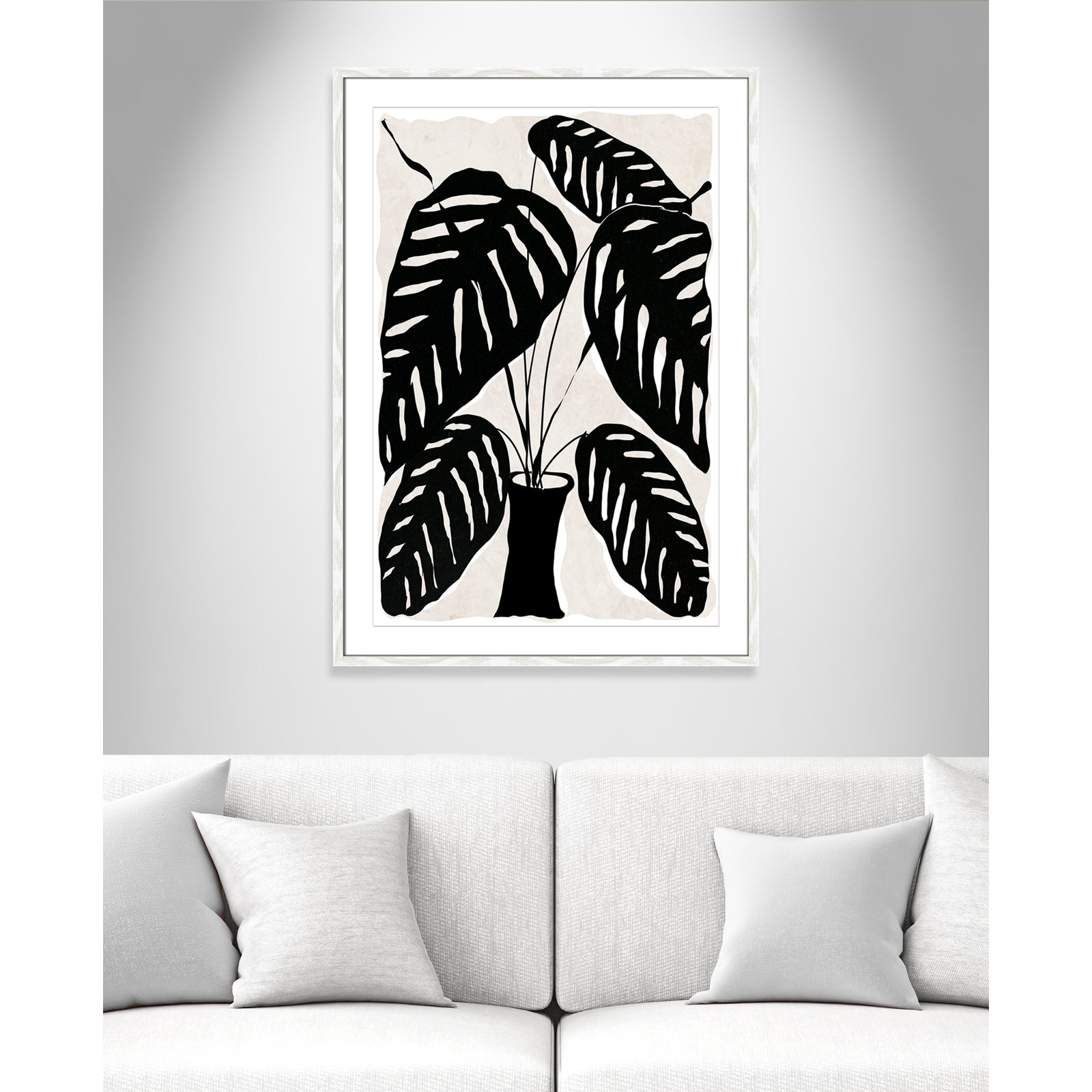 Black and White Potted Plant I Print, 41.5" H x 29.5" W x 0.75" D, White Framed