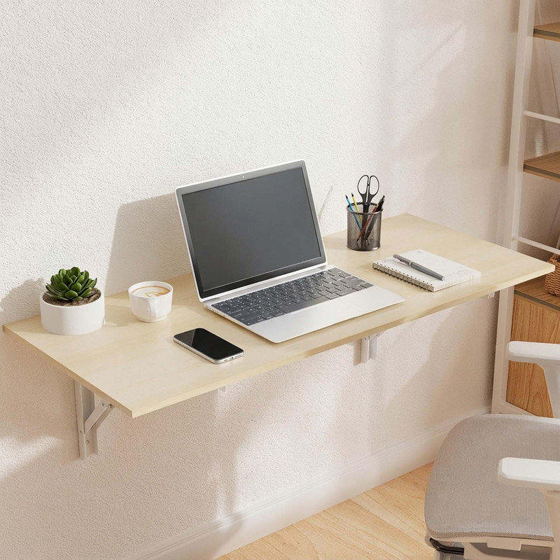 Wall Mounted Folding Table Desk Fold Down Space Saving Laundry Kitchen Workbench Worktable Natural Wood for Home