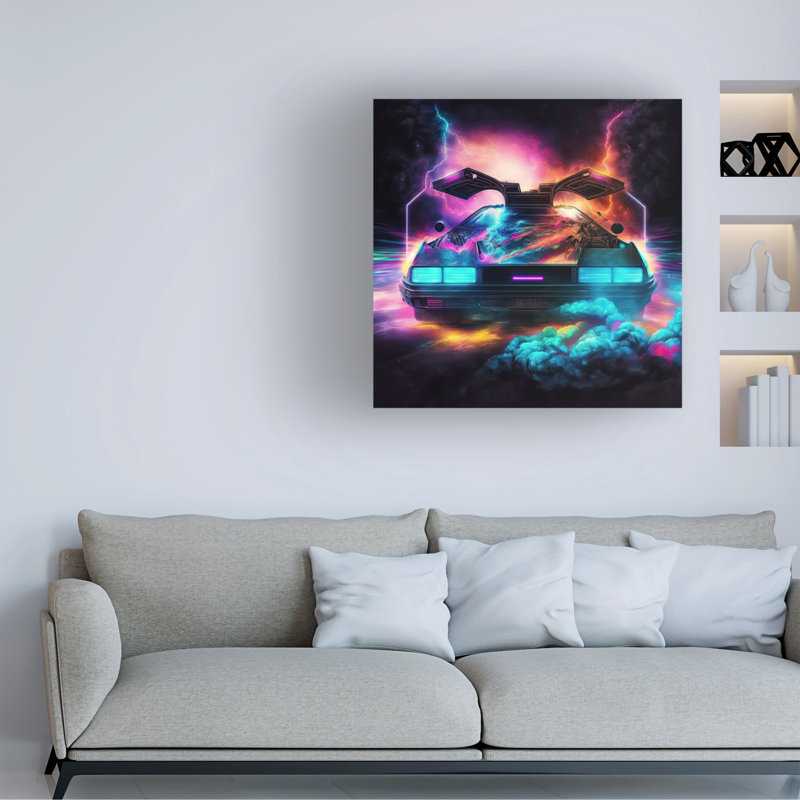 Art mural sur toile tendue - art mural «Delorean 1» Wumples pour le salon, la chambre à coucher ou le bureau - 14 x 14