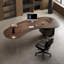 Bureau à 2 tiroirs brun noisette + bois massif courbé noir + acrylique + fer-52475285-52475288