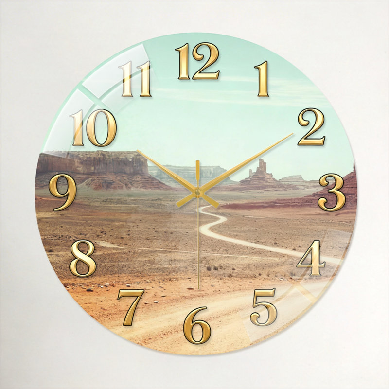 Desert Landscape Modern Decorated Glass Wall Clock Home Decor Art-15.7", 40 x 40 cm (15,7 x 15,7 pouces)