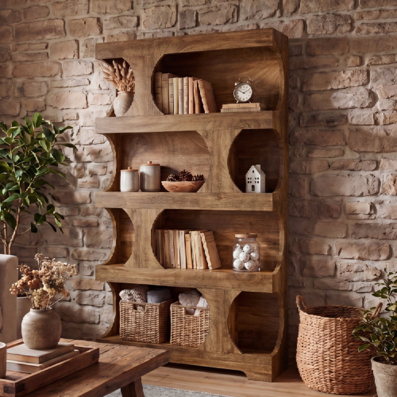 71" Tall Bookcase with Curved Design, Modern 4-Tier Freestanding Bookshelf for Home Offices, Living Rooms, Bedrooms, Brown