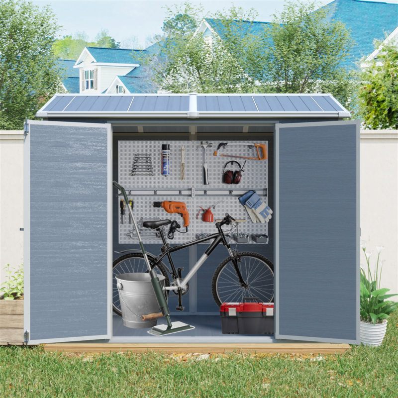 8 Ft X 4 Ft Outdoor Storage Shed With Two-Window And Double-Door, Plastic Shed With Floor For Gargen,Patio,Yard,Lawn,Gray (W540S00045)