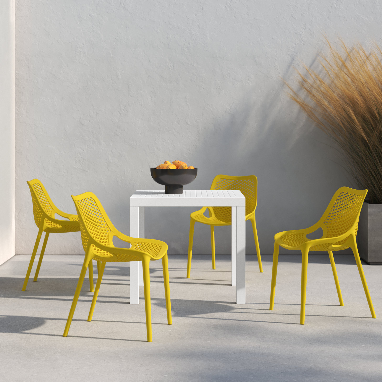 Asherton 32" Patio Dining Set, White-Yellow